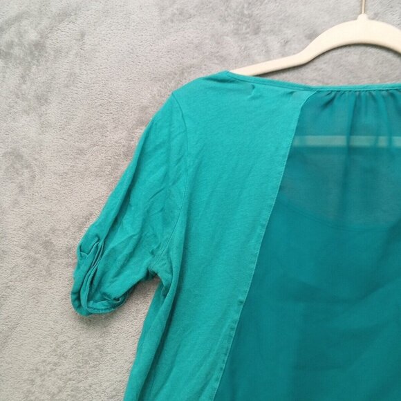 STYLEMINT Top  Size 2 Women Short Sleeve Casual Solid Turquoise Knit Sheer Back - Picture 11 of 13
